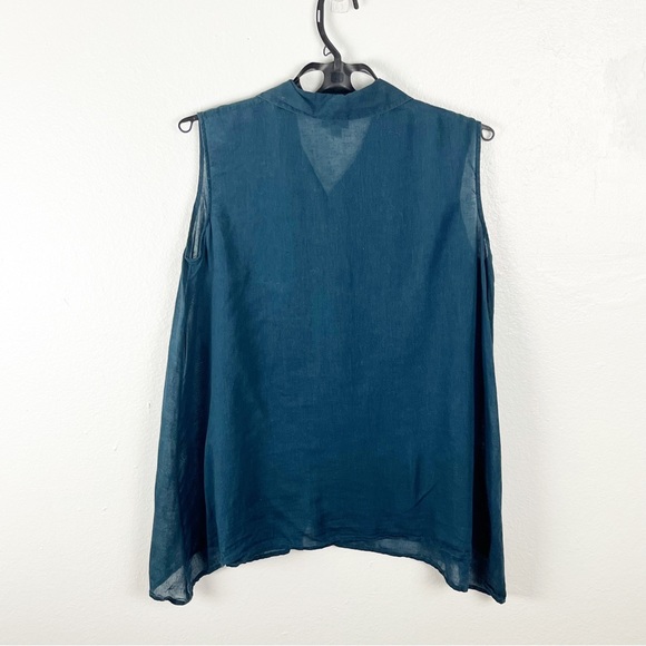 J. JILL Blue Linen Blend Sheer Sleeveless Side Wings Button Top, Size XS - Picture 2 of 8